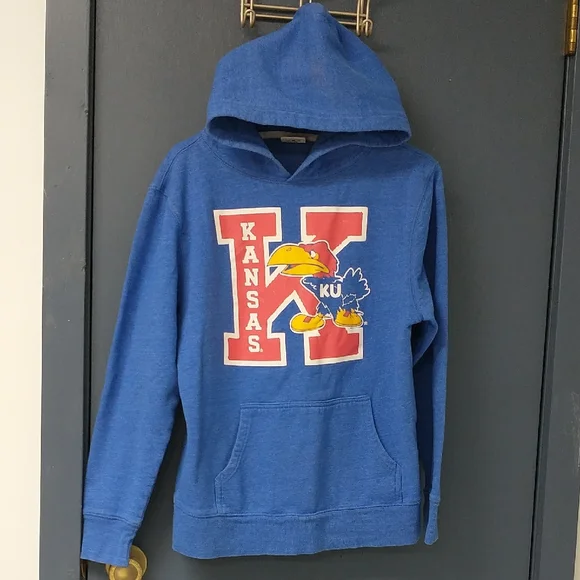 Kansas Jayhawks Blue Hooded Sweatshirt - University Logo Pullover - Picture 1 of 8